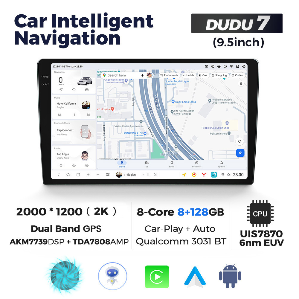 NaviFly DUDUAUTO Newest Android 2K screen Car Navigation For Universal Head Unit stereo with car play android auto