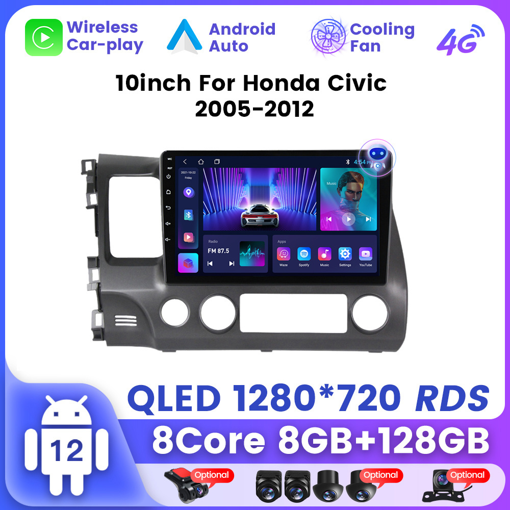 Navifly car radio 6+128G android 12 para coche auto for Honda Civic 2005-2012 tv android touch IPS screen