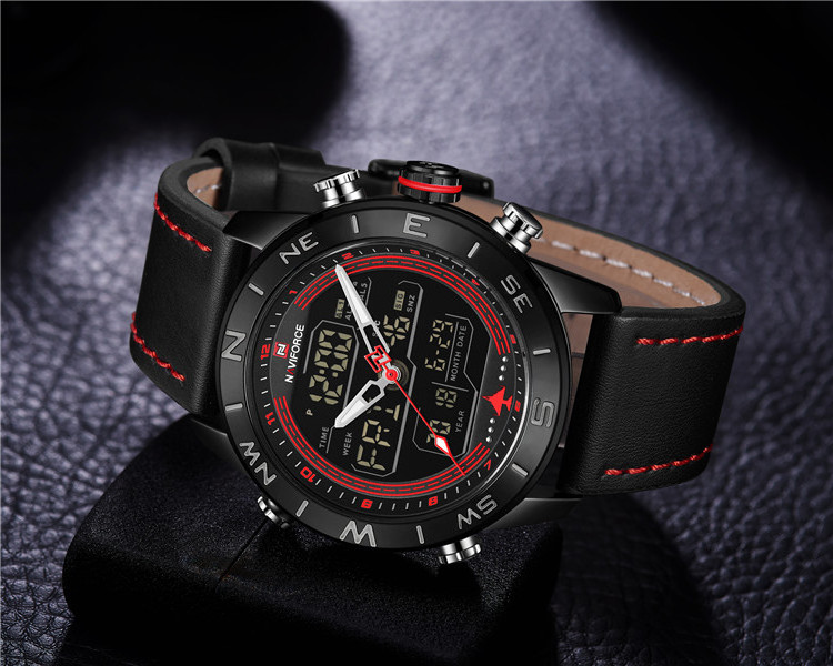 Naviforce 9144 BRB Genuine Leather Fashion Sport Mens watches men wrist Analog Digital Quartz Watch