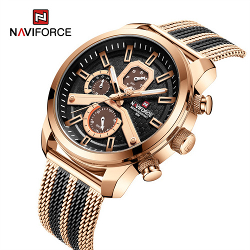 NAVIFORCE 9211S RGB Gold Quartz Male Watch Stainless Steel Band With Gradient Color Luxury Men's Wrist Watches Waterproof Clock