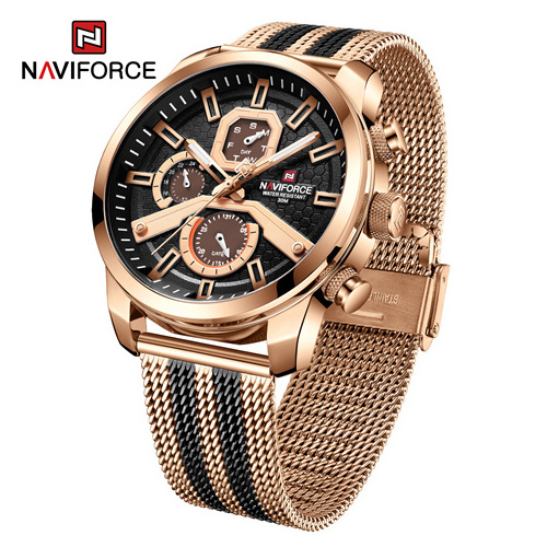 NAVIFORCE 9211S RGB Gold Quartz Male Watch Stainless Steel Band With Gradient Color Luxury Men's Wrist Watches Waterproof Clock