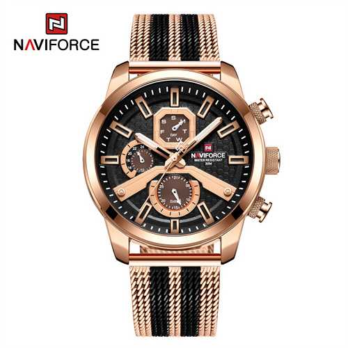 NAVIFORCE 9211S RGB Gold Quartz Male Watch Stainless Steel Band With Gradient Color Luxury Men's Wrist Watches Waterproof Clock