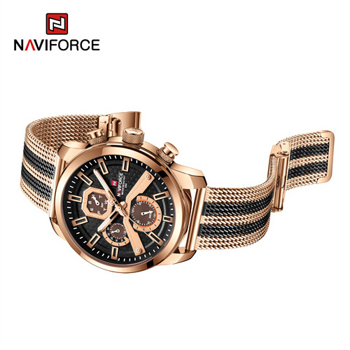 NAVIFORCE 9211S RGB Gold Quartz Male Watch Stainless Steel Band With Gradient Color Luxury Men's Wrist Watches Waterproof Clock