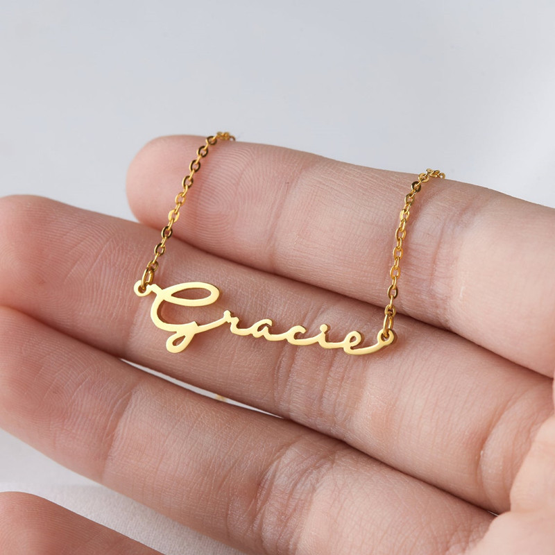 Custom Handwriting Style Name Necklace Personalized Stainless Steel Signature Font Nameplate Necklace Women Gifts