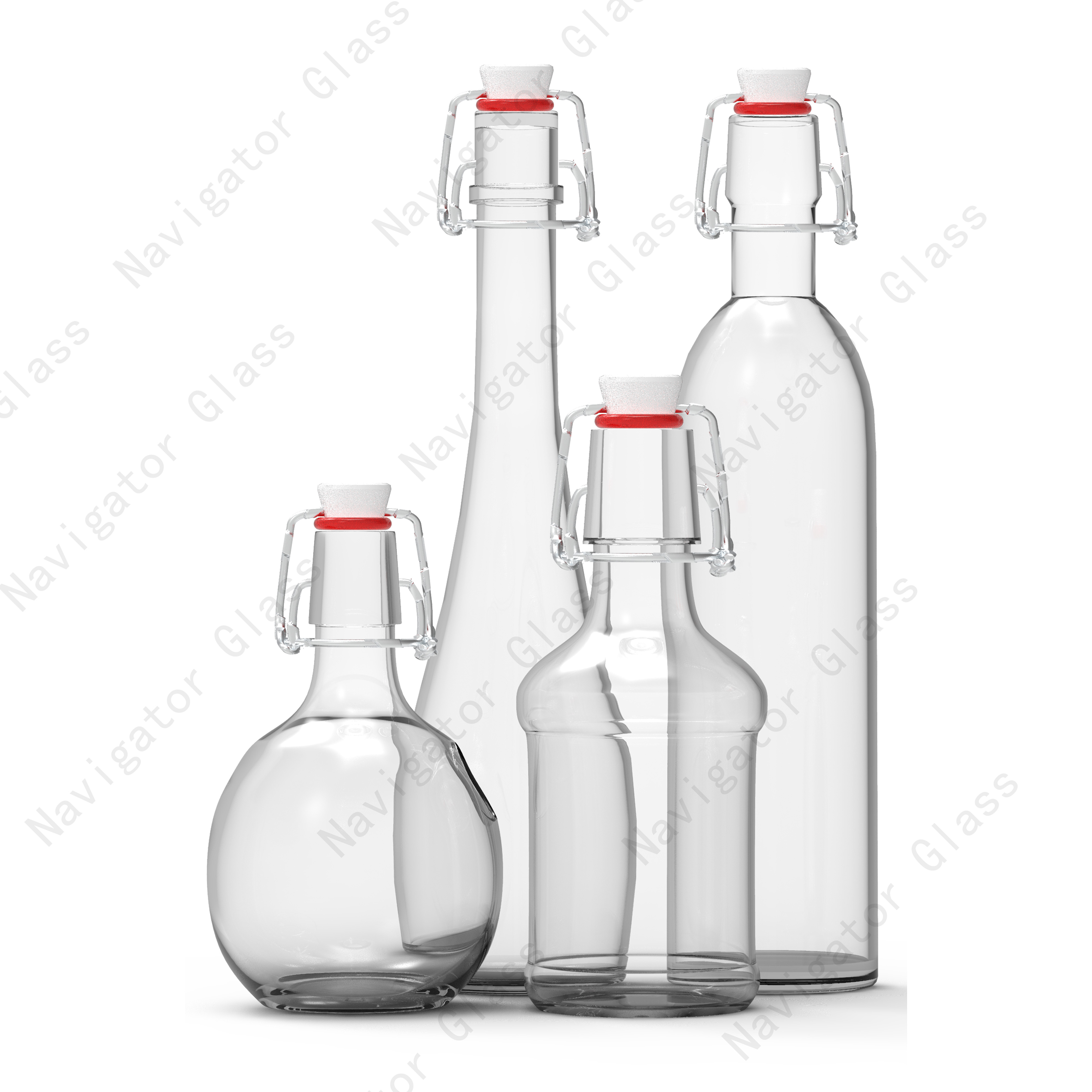 Wholesale Clear Forst Round 250ml 500ml 700ml 750ml 1 Liter Beverage Kombucha Wine Juice Swing Top Glass Bottle With Lid