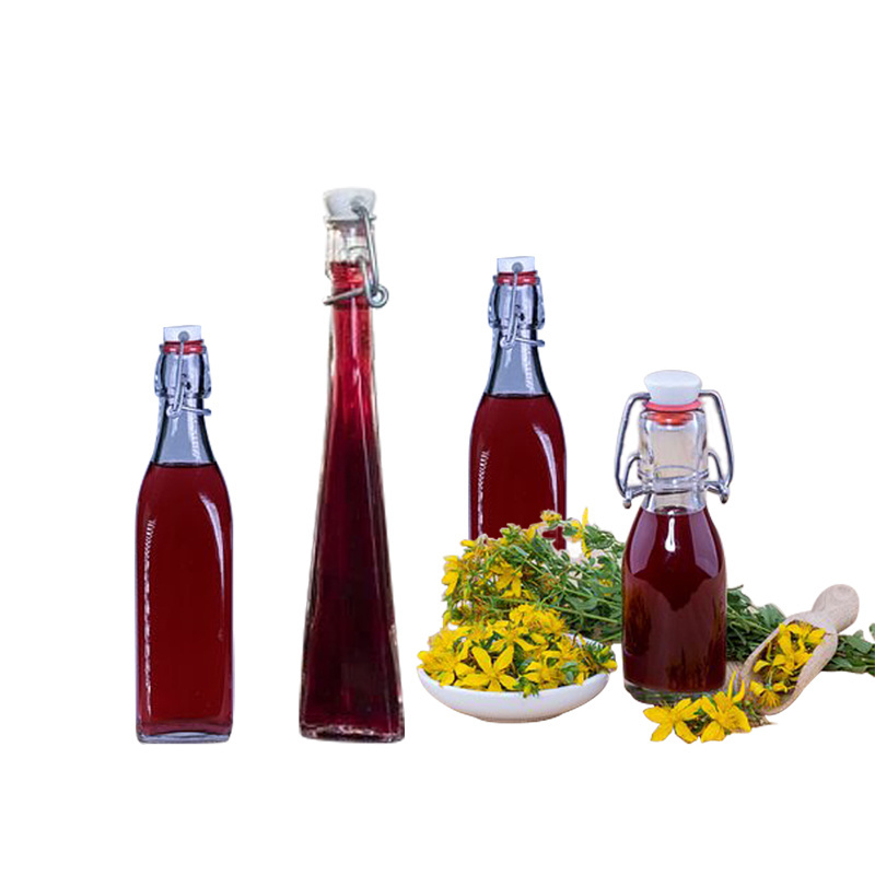 Wholesale Clear Forst Round 250ml 500ml 700ml 750ml 1 Liter Beverage Kombucha Wine Juice Swing Top Glass Bottle With Lid