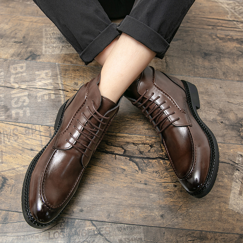 Genuine Leather thick-soled casual business boots plush high-top leather shoes