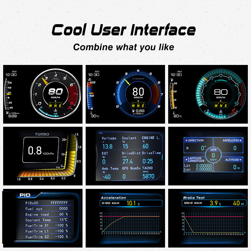 Navihua OBD2 Lufi XF Boost Water Temp Car Gauge Digital Oil temp Speed Tachometer Ext Temp Volts Alarm Clock Multifunction Meter