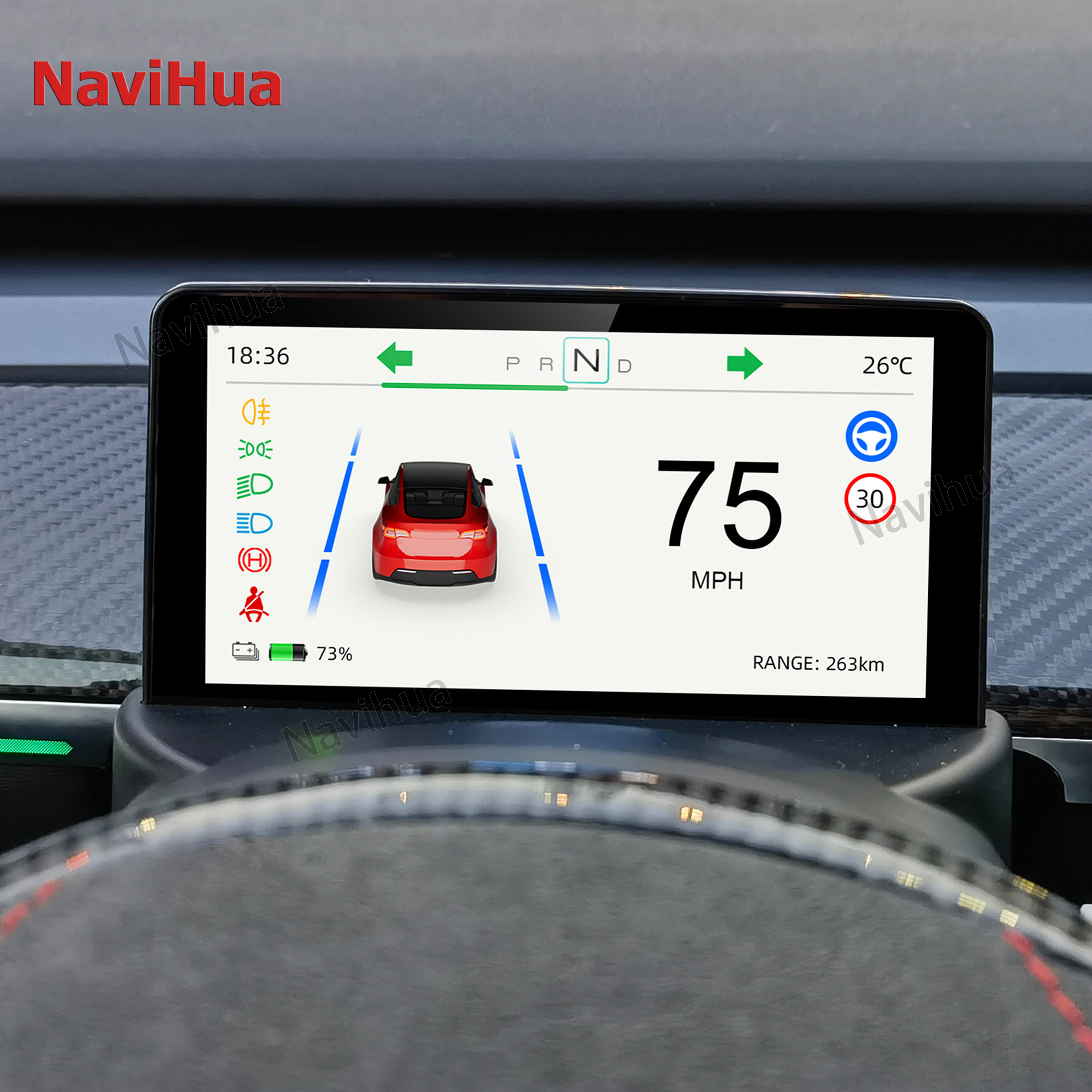 Navihua Car LCD Instrument Cluster Retrofit Multimedia Digital Cluster Dashboard For Tesla Model 3/Model Y Display Panel Gauges