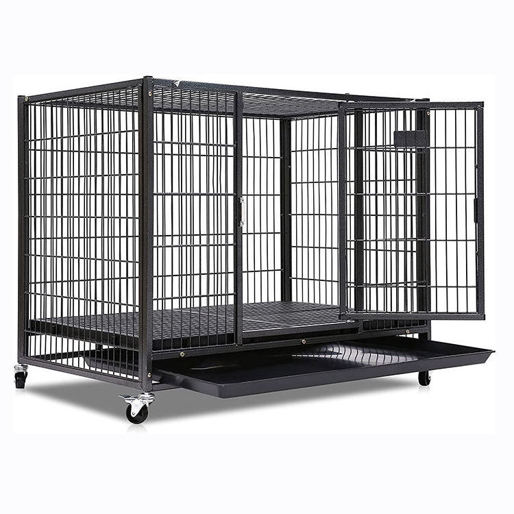 wholesale cheap high quality commercial metal 6ft dog stainless steel kennel breeding black cage with wheels for large dogs