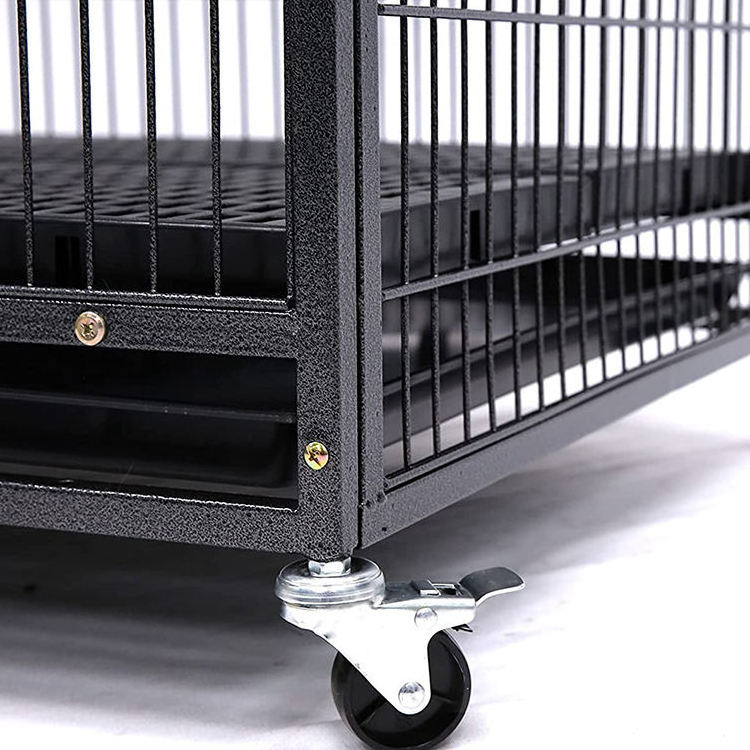 wholesale cheap high quality commercial metal 6ft dog stainless steel kennel breeding black cage with wheels for large dogs