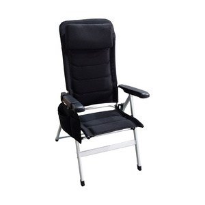 Adjustable Portable Black Garden Beach Caravan Outdoor Foldable Recliner Camp Chair with 7 Position Armrest