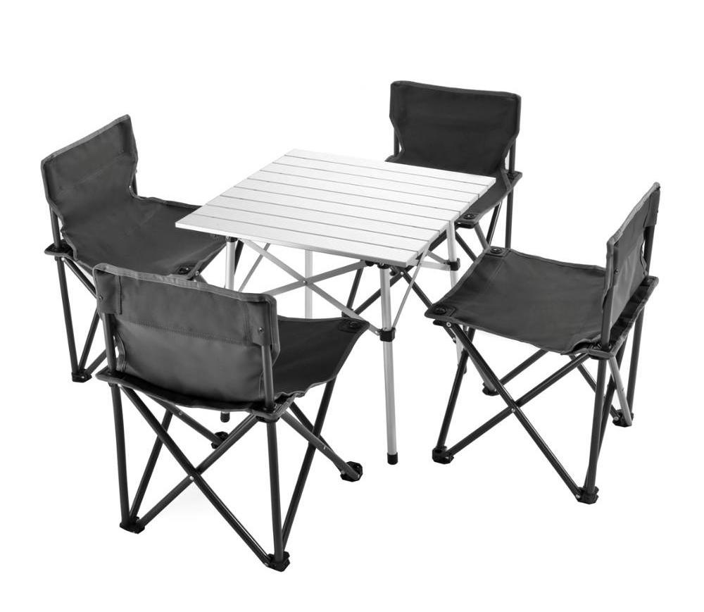 Medium size Portable roll up folding aluminium camping table with 4 folding chair table sets