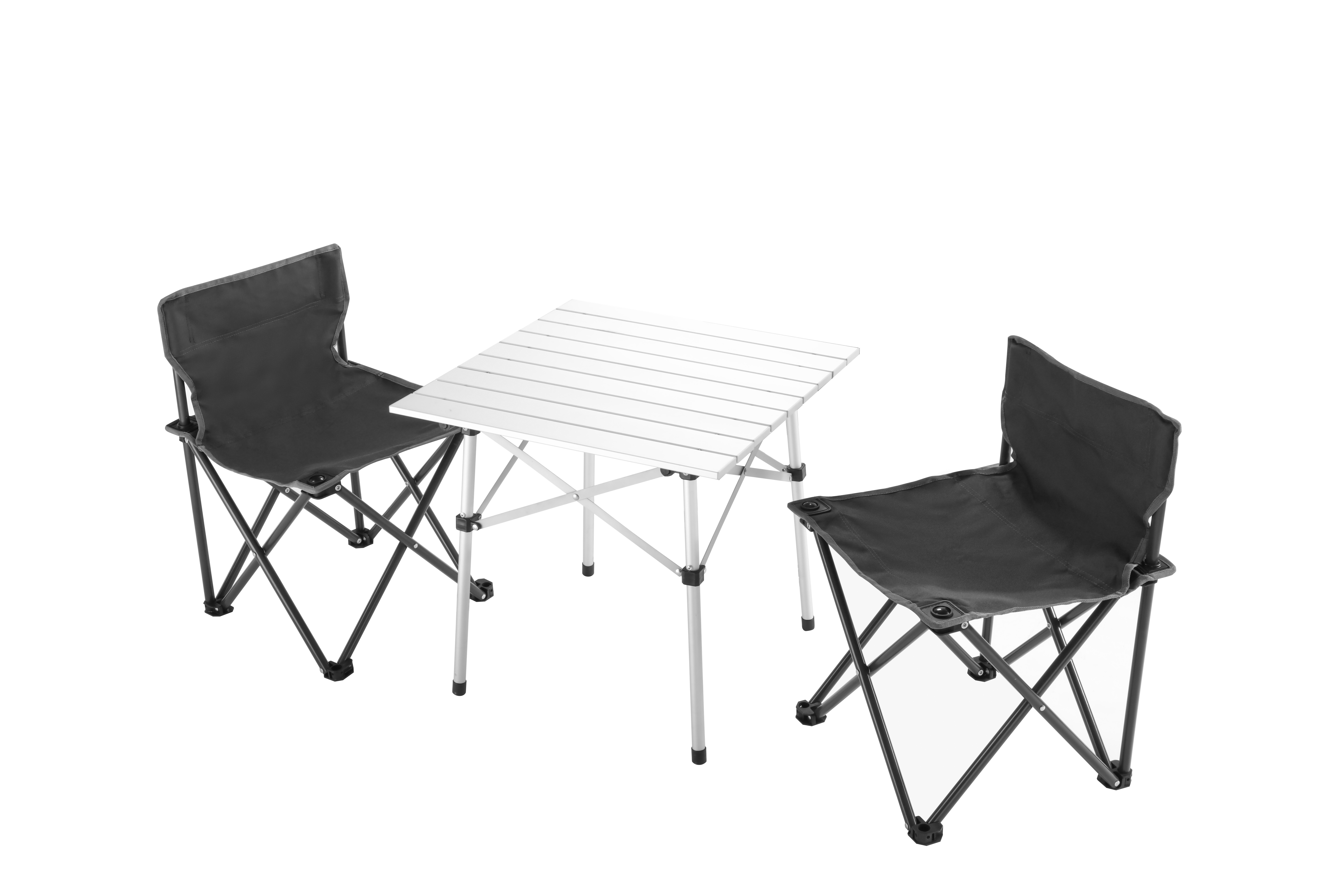 Medium size Portable roll up folding aluminium camping table with 4 folding chair table sets