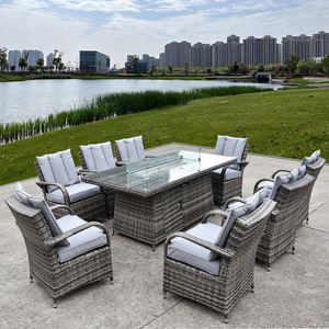 Wicker Patio Furniture 8 Sets with Fire Pit Table, Outdoor Rattan Patio Sofa Porch Furniture Set with Washable Cushions