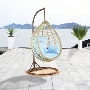 Hanging Basket Rattan Garden Chair, Hammock Nest Swing Cradle Patio Swings, Outdoor Swing Chair With Cushion and Stand