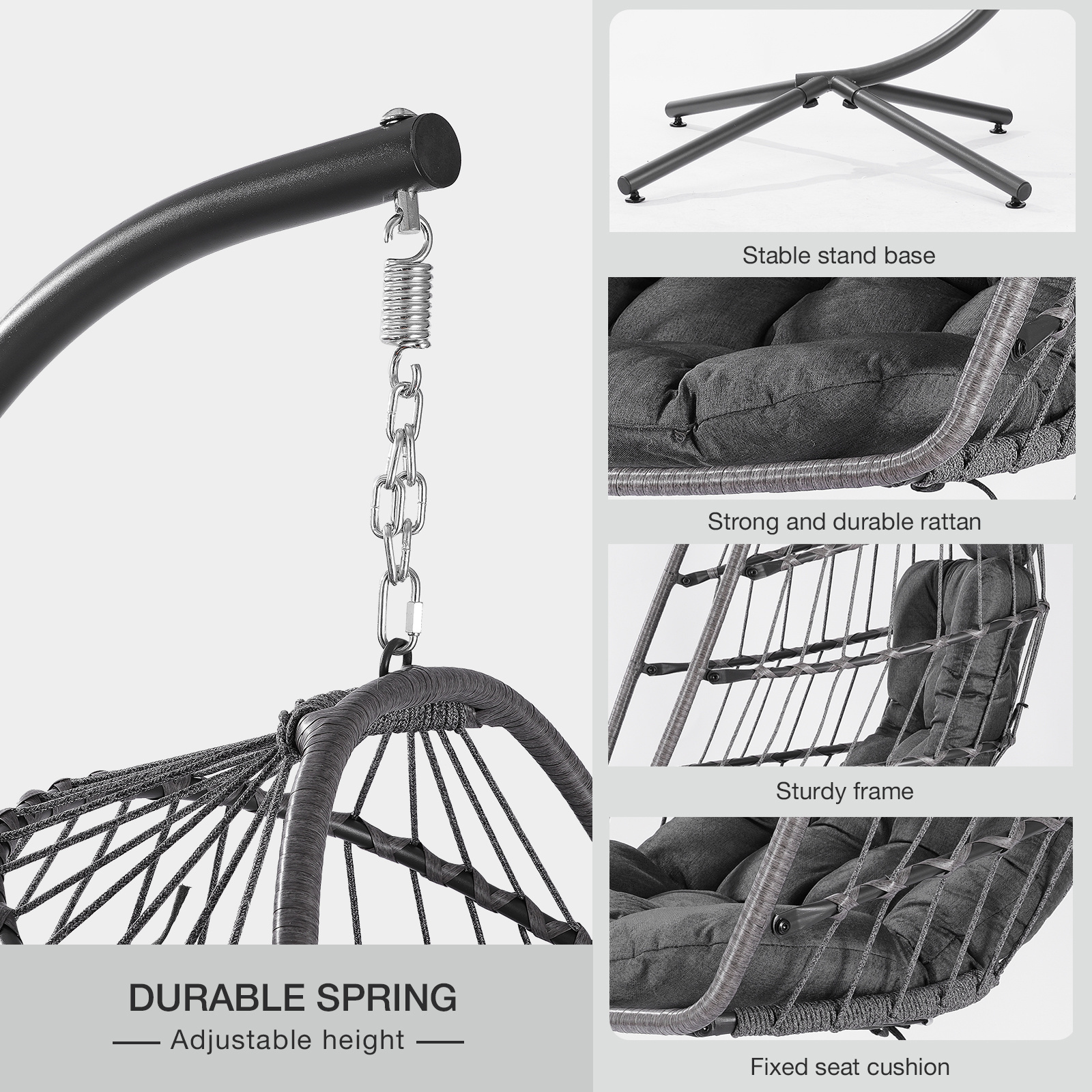 Foldable Outdoor Hanging Chair Easy to Store Folding Swing Egg Chair Foldable Egg Chair With Stand, Easy for Storage