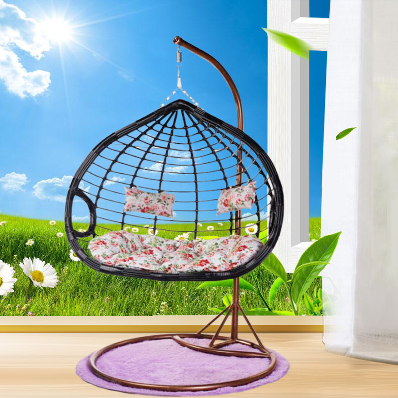 Outdoor Rattan Double Swing Chair, Indoor Hanging Egg Chair For Family, Garden Hammock Two Persons Double Swing Chair With Stand