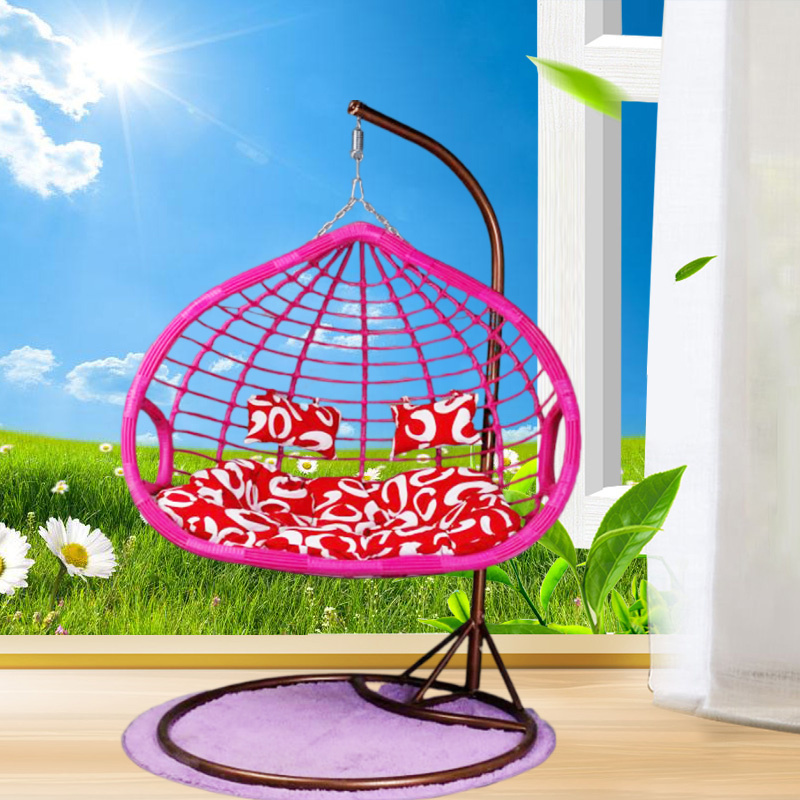 Outdoor Rattan Double Swing Chair, Indoor Hanging Egg Chair For Family, Garden Hammock Two Persons Double Swing Chair With Stand