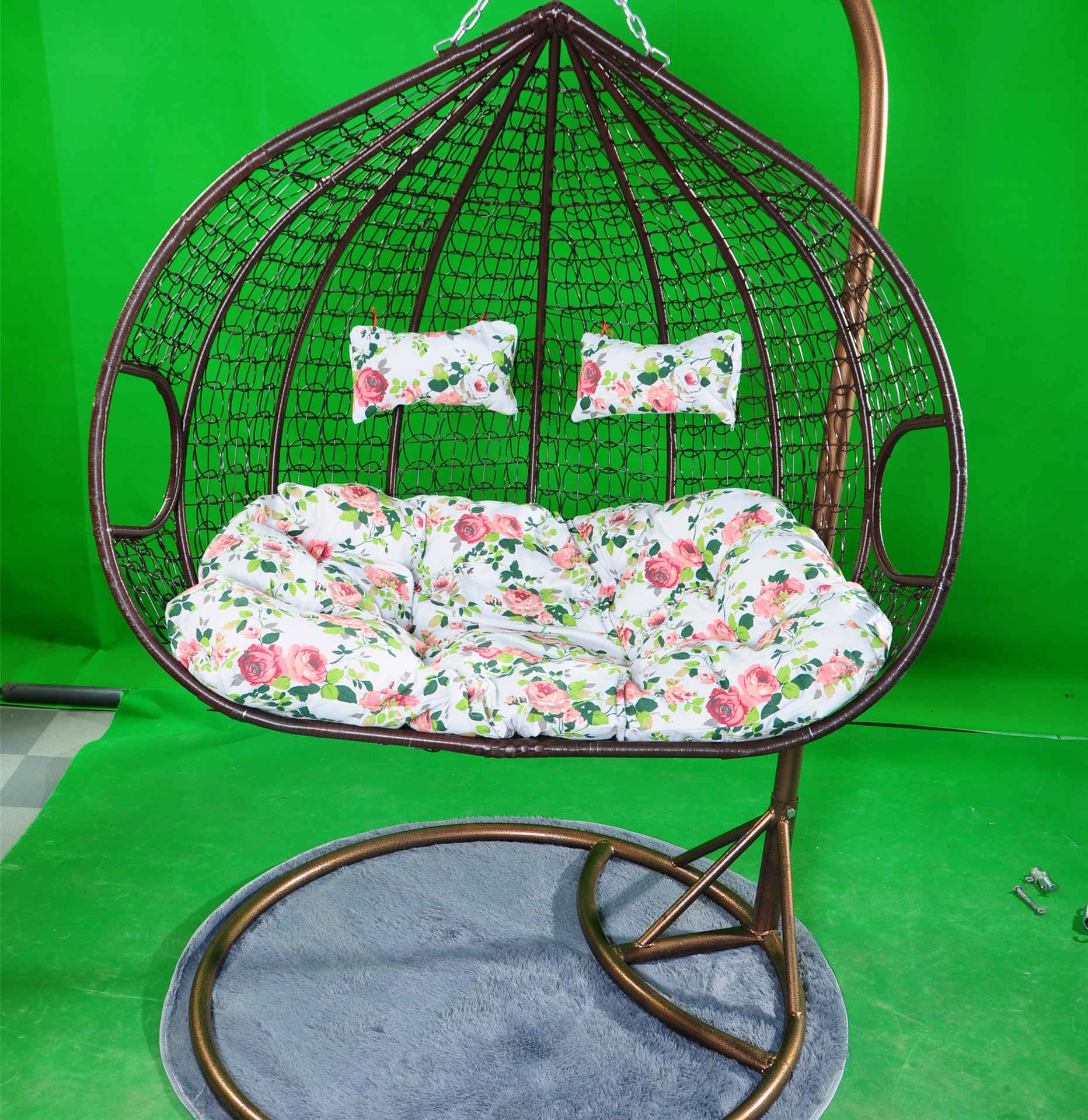 Outdoor Patio Swings Wicker Swing Chair Hanging Egg Chair Outdoor Rattan Swing Hammock Chair With C Stand, Cushion, And Pillow