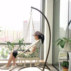 Hanging Chairs for Indoor and Outdoor Hammock Chair Macrame Swing Hanging Cotton Rope Swing Chair with Cushion and Hardware Kits