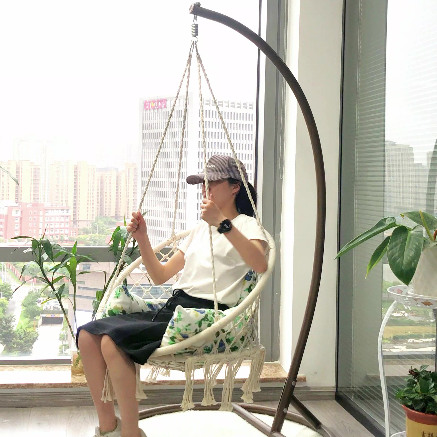 Hanging Chairs for Indoor and Outdoor Hammock Chair Macrame Swing Hanging Cotton Rope Swing Chair with Cushion and Hardware Kits