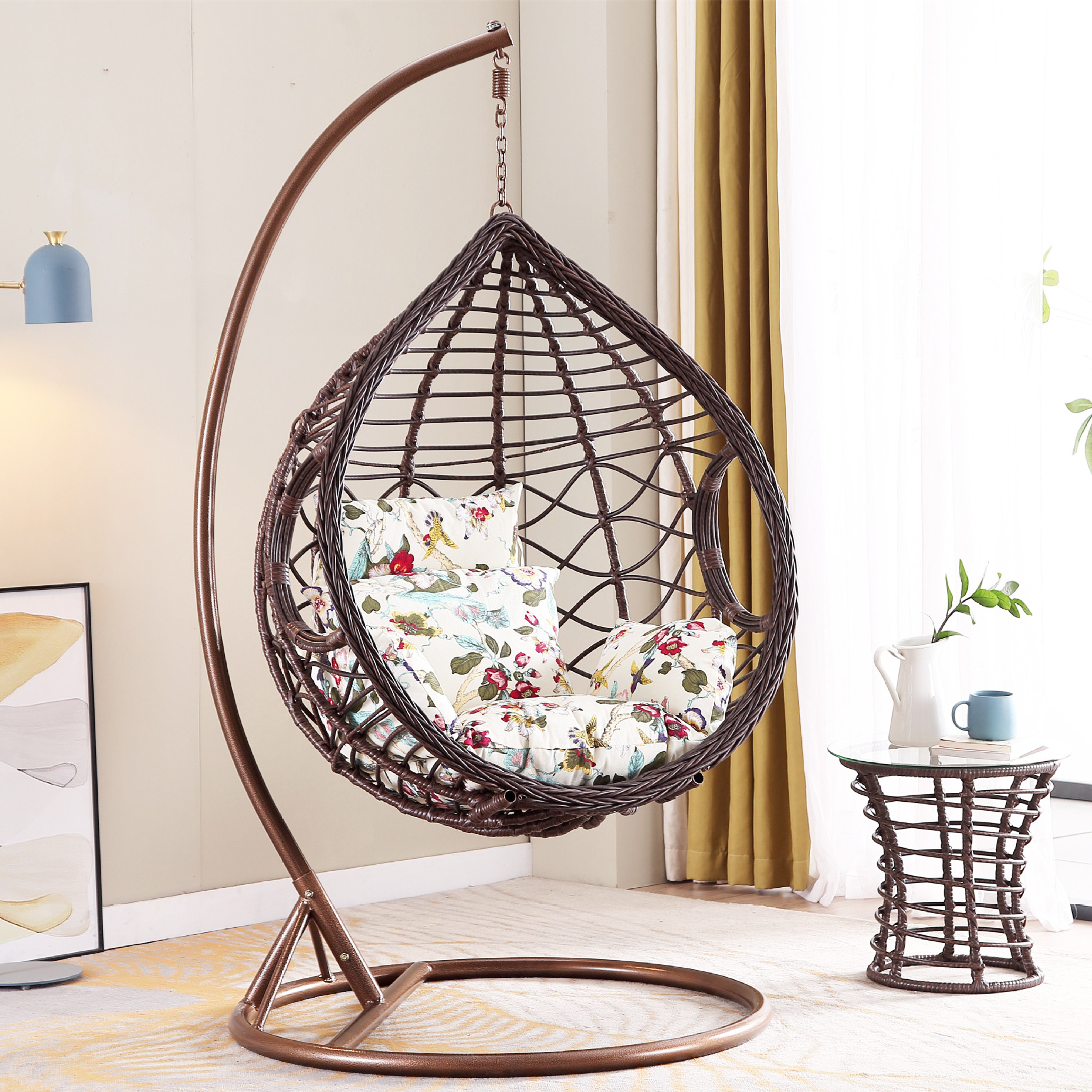 outdoor hanging cradle egg chair, hanging rattan basket garden swing chair, indoor hammock balcony egg swing chair