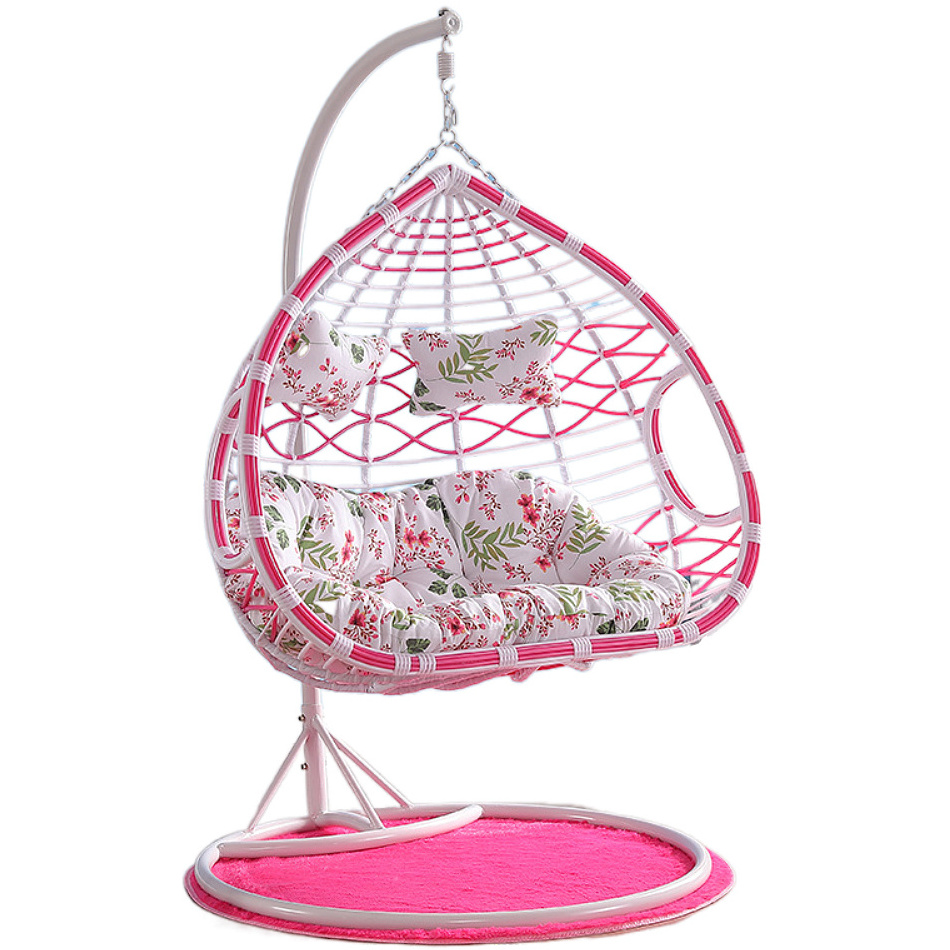 Outdoor PE Rattan Double Egg Chair Swing, Patio Double Egg Chair Outdoor Basket, Tear-drop Style Egg Chair Double Swing Basket