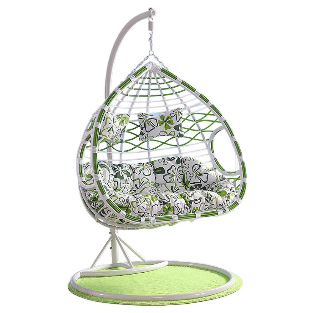 Outdoor PE Rattan Double Egg Chair Swing, Patio Double Egg Chair Outdoor Basket, Tear-drop Style Egg Chair Double Swing Basket