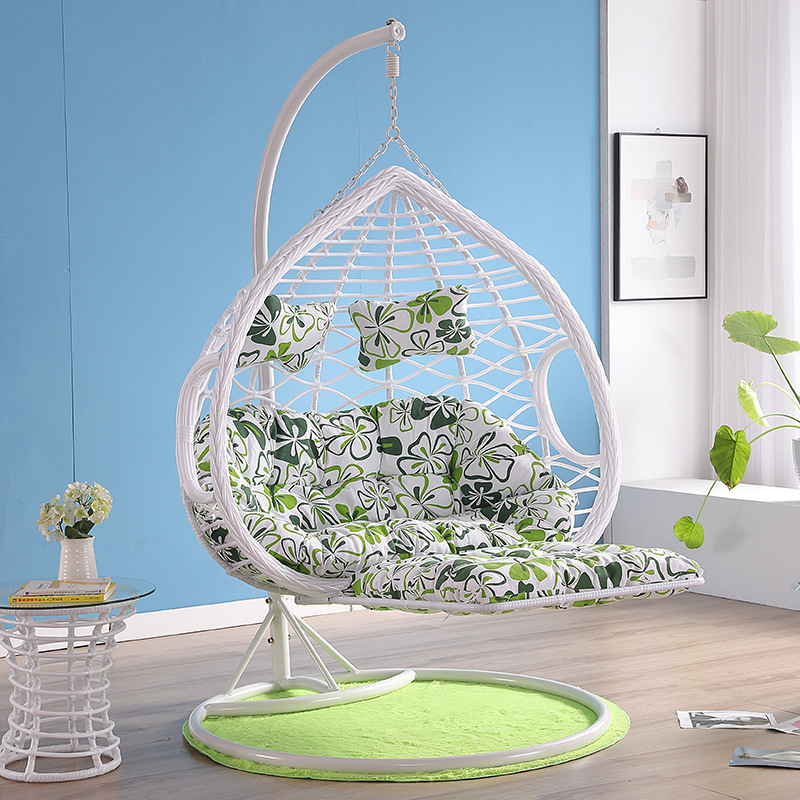 Outdoor PE Rattan Tear Drop Style Double Swing Chair For Two Person, Hanging Chair Twin Hanging Basket With Foot Rest For Couple