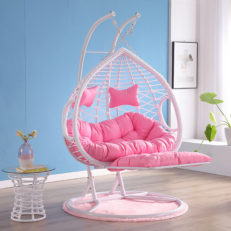 Outdoor PE Rattan Tear Drop Style Double Swing Chair For Two Person, Hanging Chair Twin Hanging Basket With Foot Rest For Couple