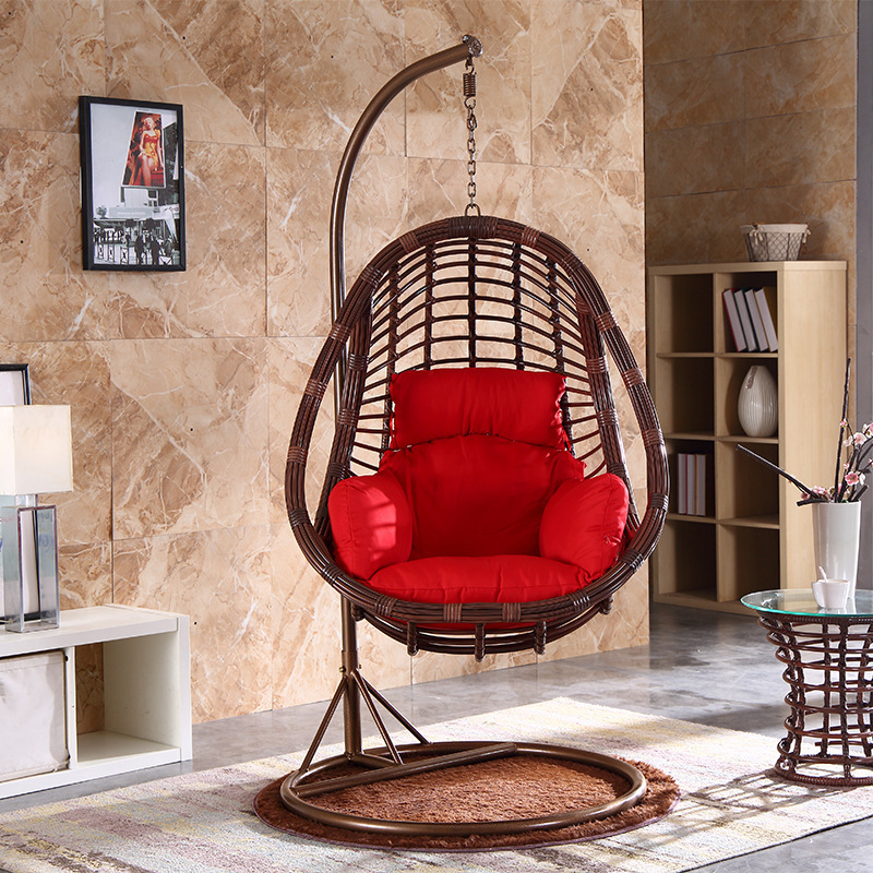 New design half moon shell shape swing basket rattan chair coarse rattan hanging chair lazy egg nest swing chair