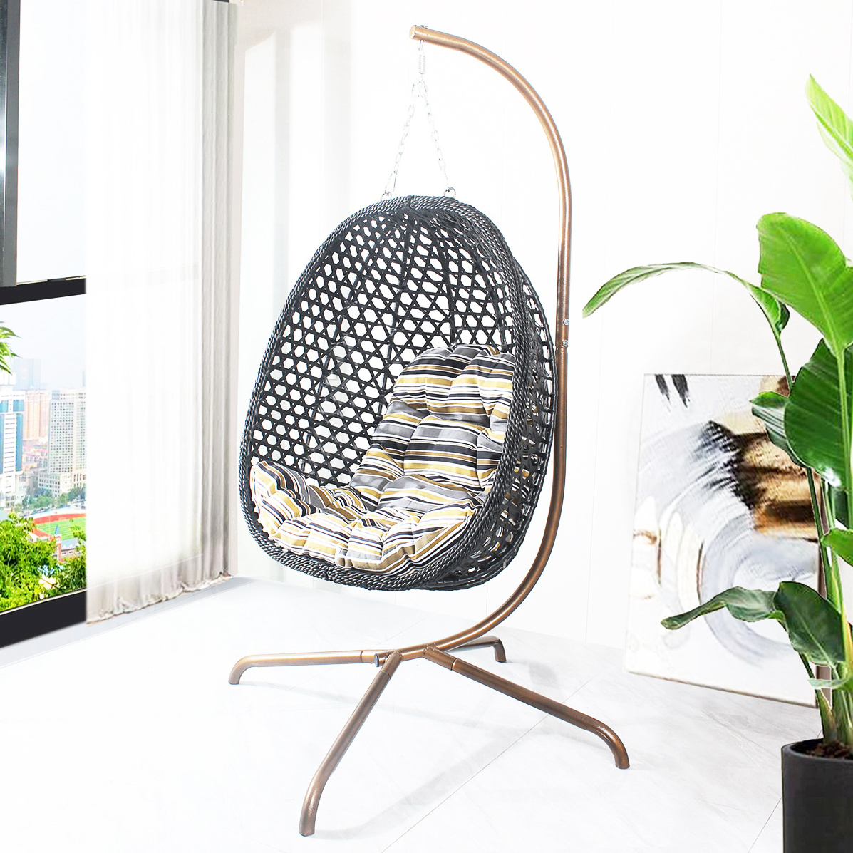 Hammock Egg Chair Swing Chair, Outdoor Swing for Indoor, Garden, Balcony, Office Eco-friendly Carton Outdoor Furniture PE Rattan