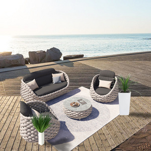 Wide Braided Bubble Rope Woven Garden Sofa Outdoor, Outdoor Sofa Chair and table Patio, Braided Tape Woven Outdoor Furniture Set