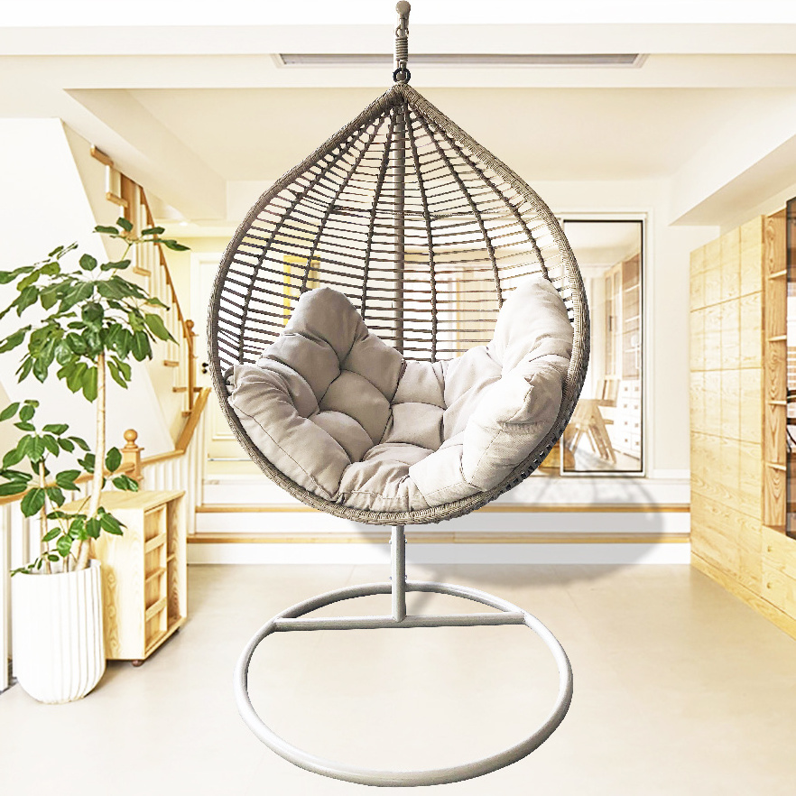 Teardrop Hanging Egg Chair Patio Rattan Wicker Hammock, Hanging Hammock Chair, Hammock Chair with C Type Bracket Cushion