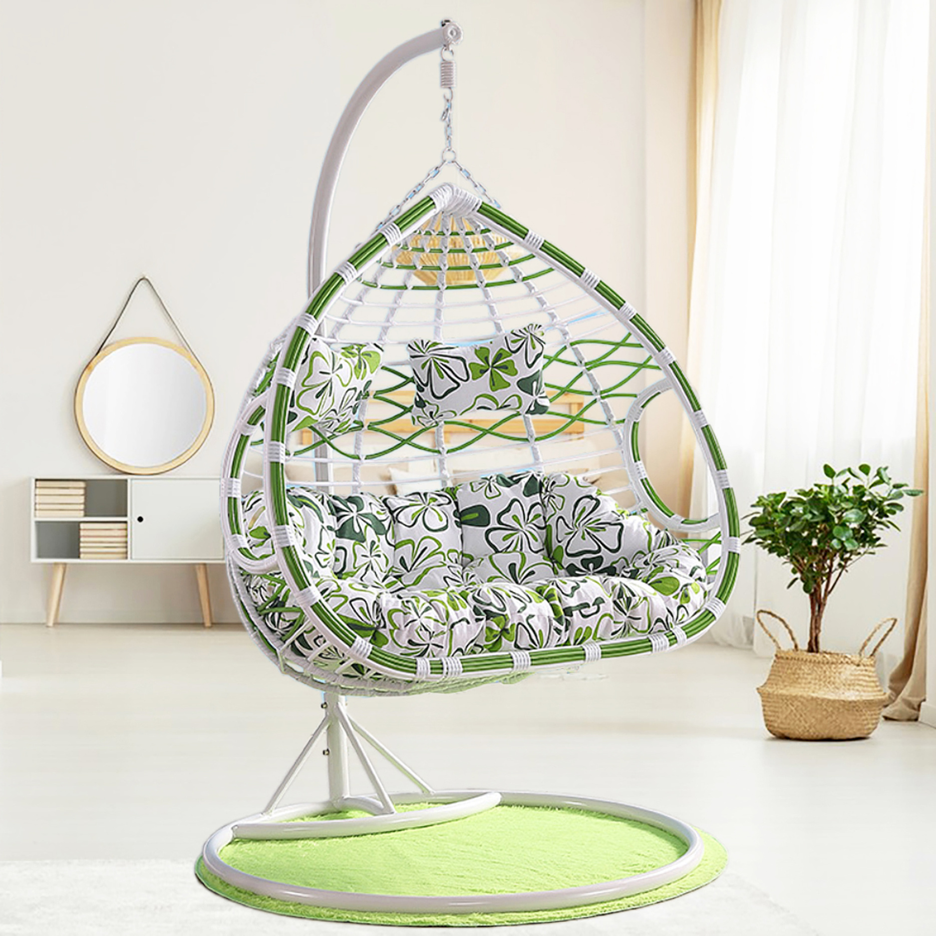 Tear-drop Style Two Person Swing Chair Indoor & Outdoor PE Rattan Double Egg Chair Egg Basket And Patio Egg Swing For Single