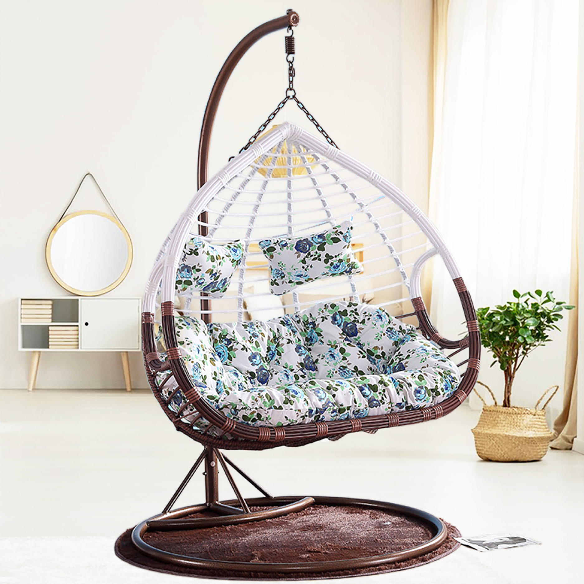 Tear-drop Style Two Person Swing Chair Indoor & Outdoor PE Rattan Double Egg Chair Egg Basket And Patio Egg Swing For Single