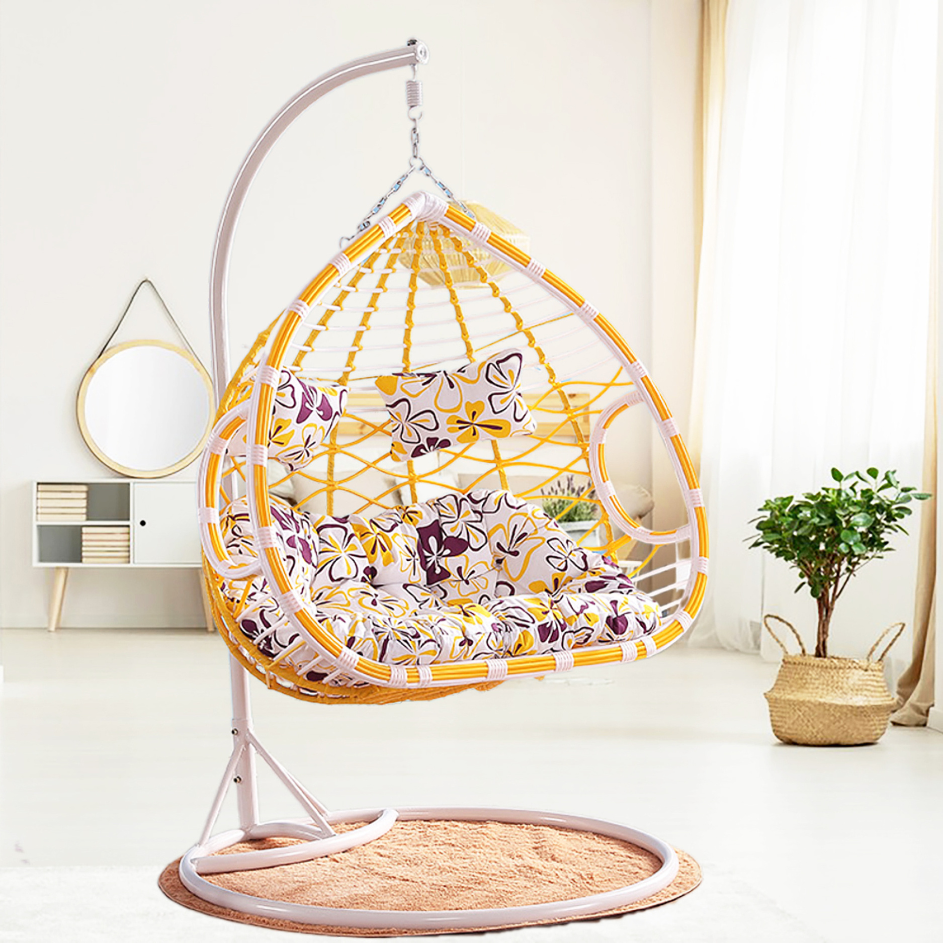 Tear-drop Style Two Person Swing Chair Indoor & Outdoor PE Rattan Double Egg Chair Egg Basket And Patio Egg Swing For Single