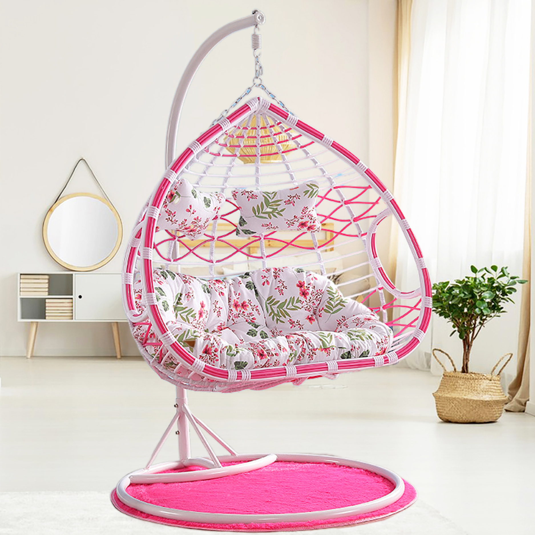 Tear-drop Style Two Person Swing Chair Indoor & Outdoor PE Rattan Double Egg Chair Egg Basket And Patio Egg Swing For Single