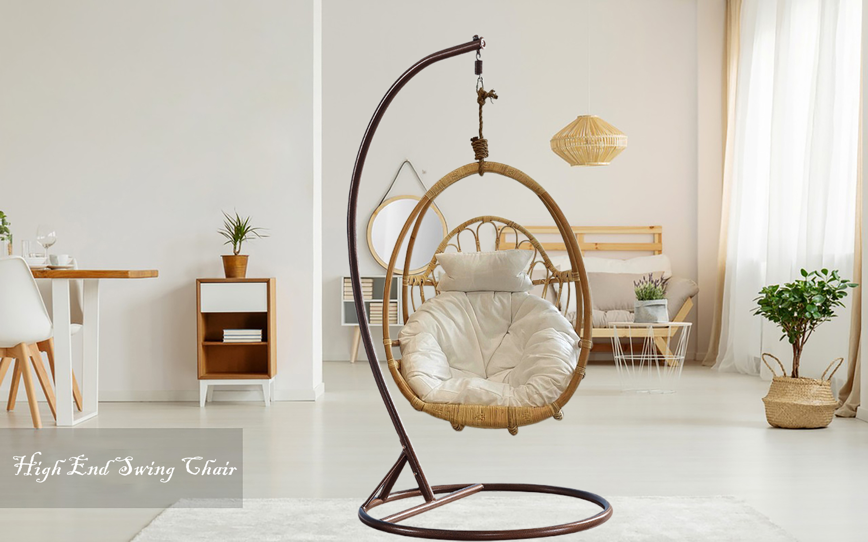 Natural Wicker Egg Chair Swing With Stand, Real Rattan Hand Woven Cradle Egg Chair Swing Indoor, Wicker Egg Chair Swing Basket