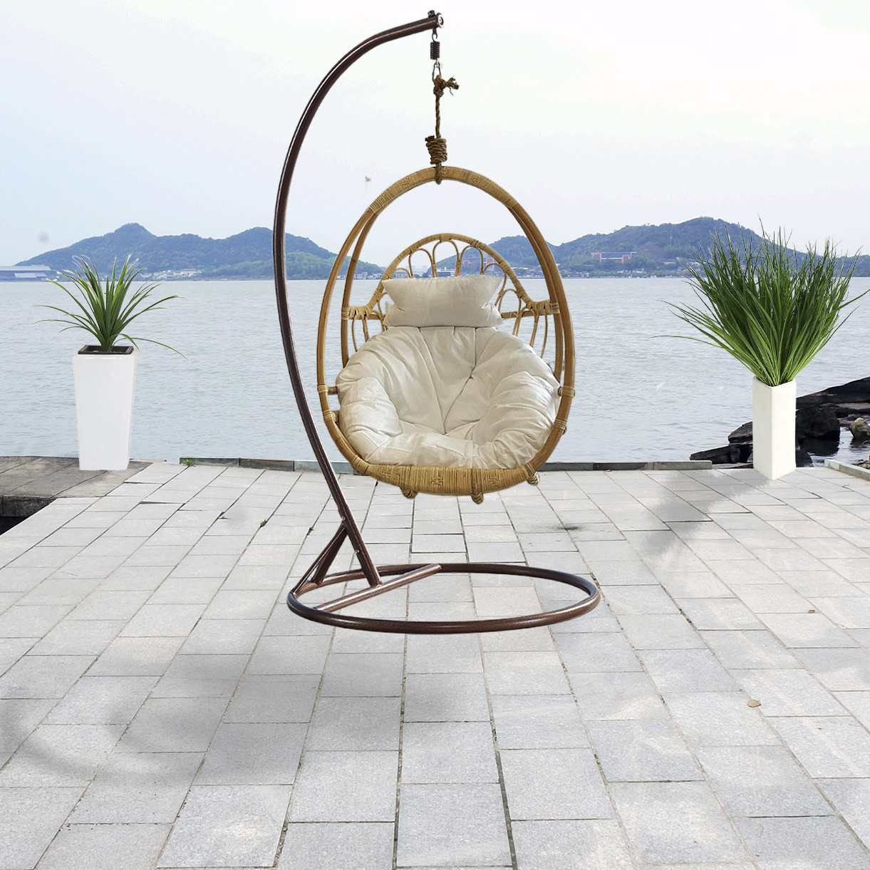 Natural Wicker Egg Chair Swing With Stand, Real Rattan Hand Woven Cradle Egg Chair Swing Indoor, Wicker Egg Chair Swing Basket