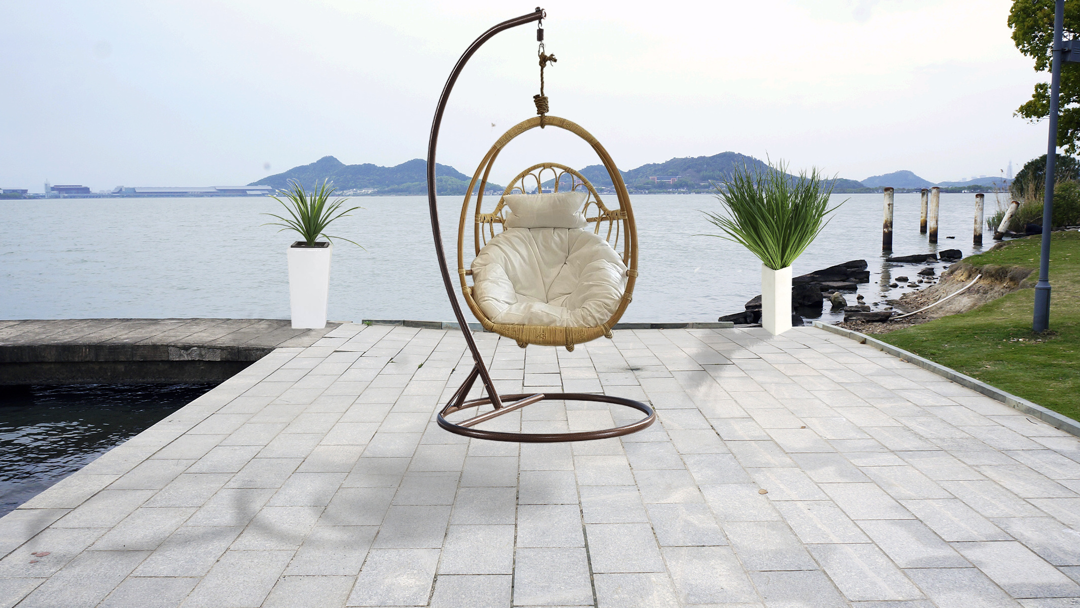 Natural Wicker Egg Chair Swing With Stand, Real Rattan Hand Woven Cradle Egg Chair Swing Indoor, Wicker Egg Chair Swing Basket