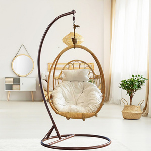 Natural Wicker Egg Chair Swing With Stand, Real Rattan Hand Woven Cradle Egg Chair Swing Indoor, Wicker Egg Chair Swing Basket