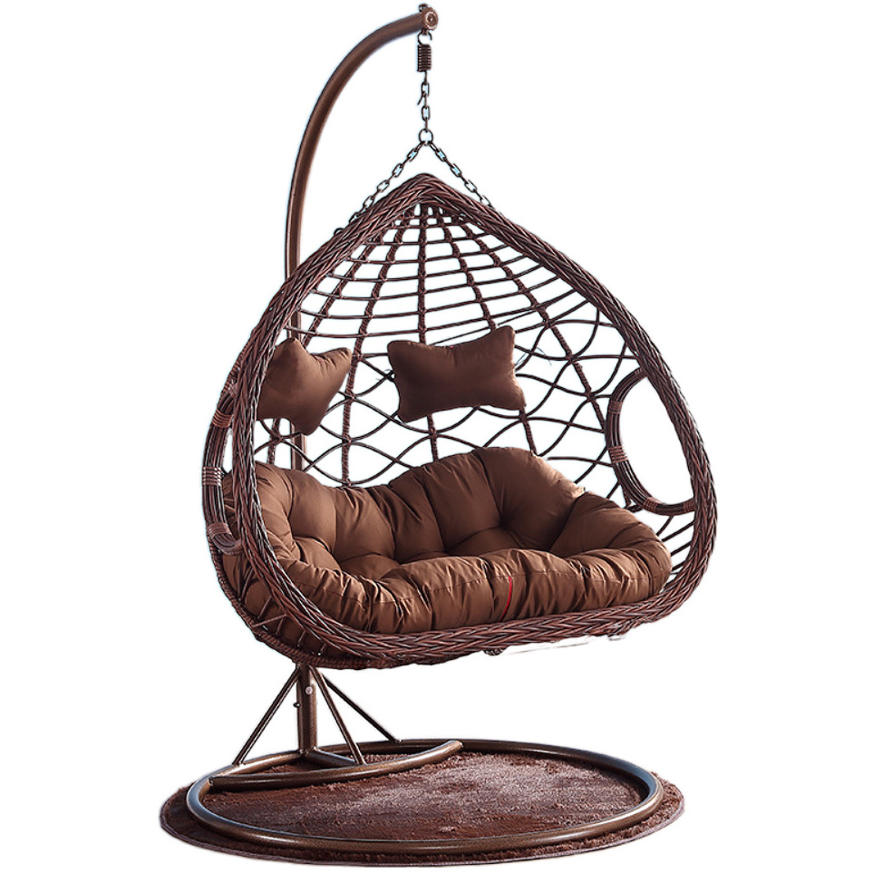 Tear-drop Style Egg Chair Double Hang Egg Chair Swing Basket, Rattan Double Swing Egg Chair, Patio Double Basket Egg Swing Chair