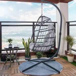 Hanging Egg Chair with Stand - Indoor Outdoor Patio Wicker Rattan Lounge Chair with Stand, Steel Frame. UV Resistant Washable