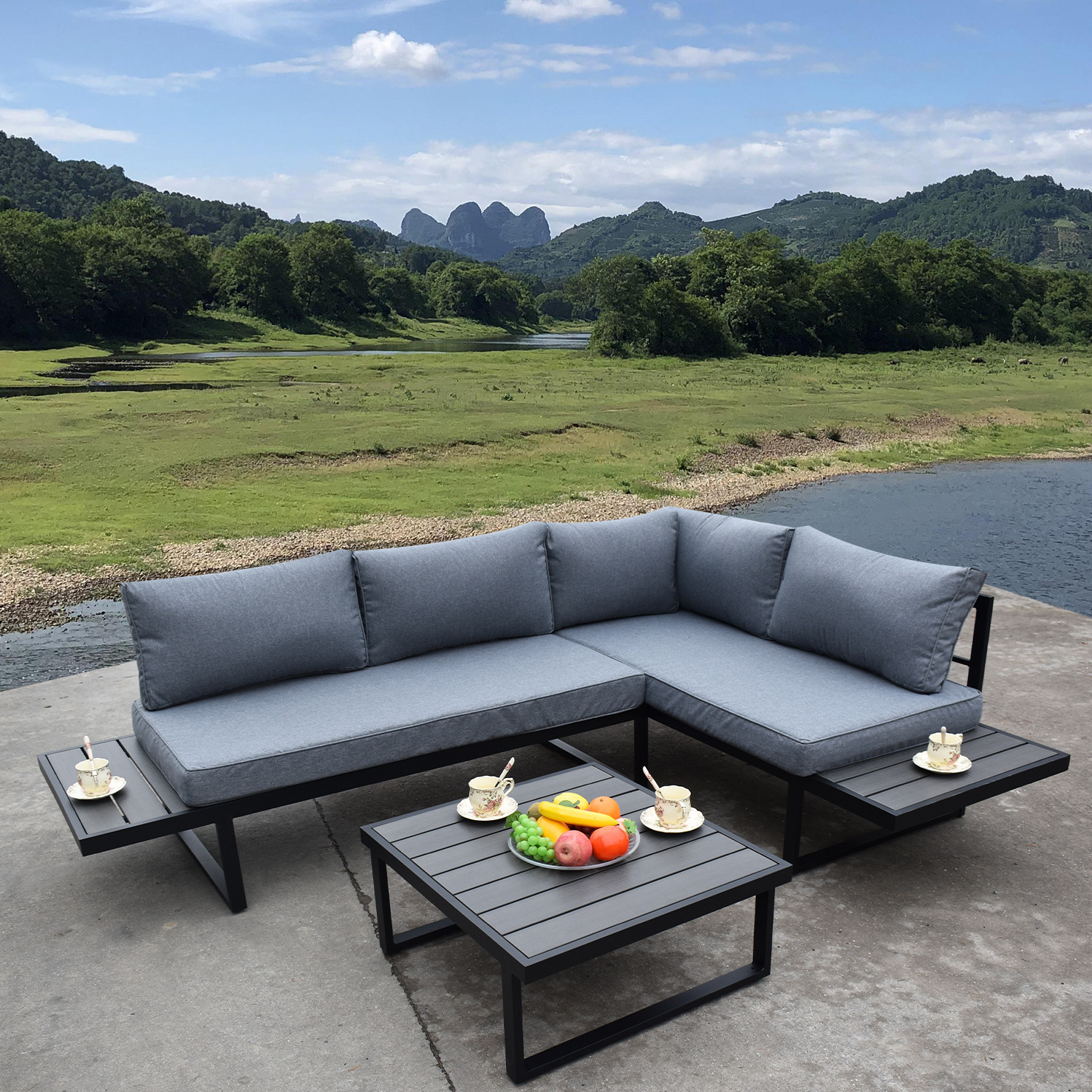 Nordic Aluminum Sofa Outdoor Furniture, High End Customer Only Deluxe Rustproof Chair Outdoor Sofa Set,  Customized Style Color