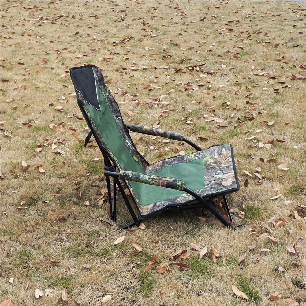 Dark Green Low beach chair camping, Low Seat Camp Recliner Beach Chair With Camouflage Patterns, Low Reclining Camping Chair