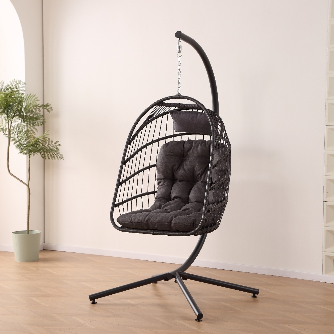 Hanging Egg Chair with Stand - Indoor Outdoor Patio Wicker Rattan Lounge Chair with Stand, Steel Frame. UV Resistant Washable