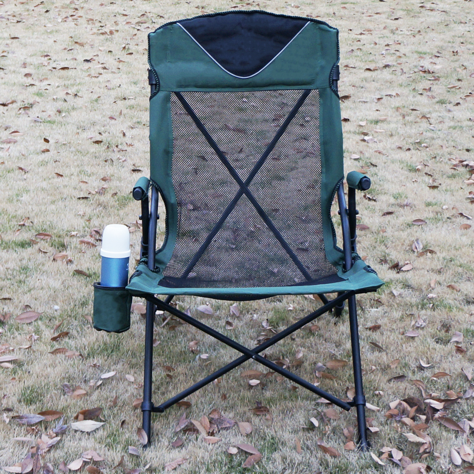 Breathable Mesh High Back Oversized Camping Chair, X-Large Folding Chair Beach With Cup Holder, Portable Camp Beach Lounge Chair