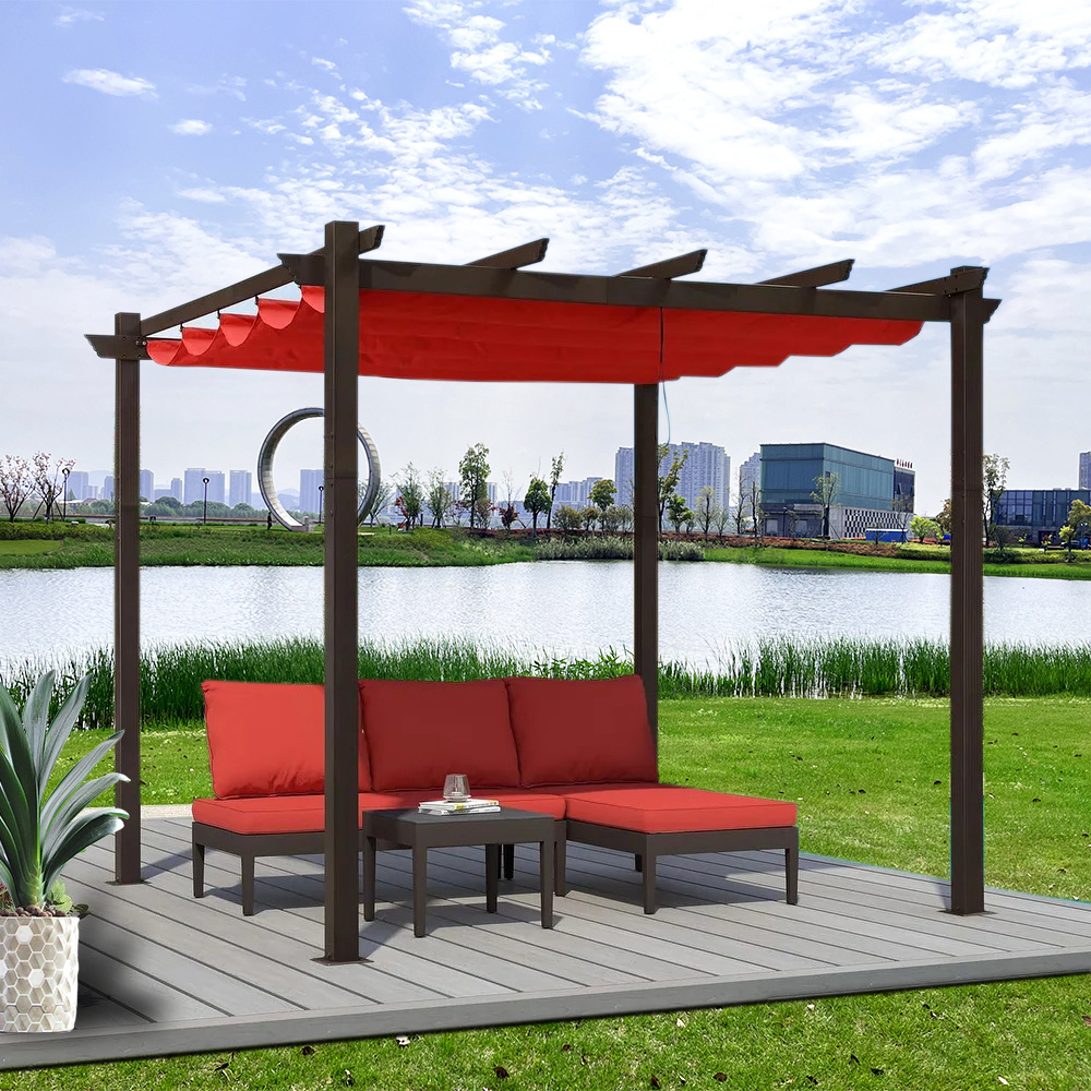 Garden Gazebo with Retractable Canopy Heavy Duty Awnings for Decks Backyard Metal Freestanding Pergola with Canopy